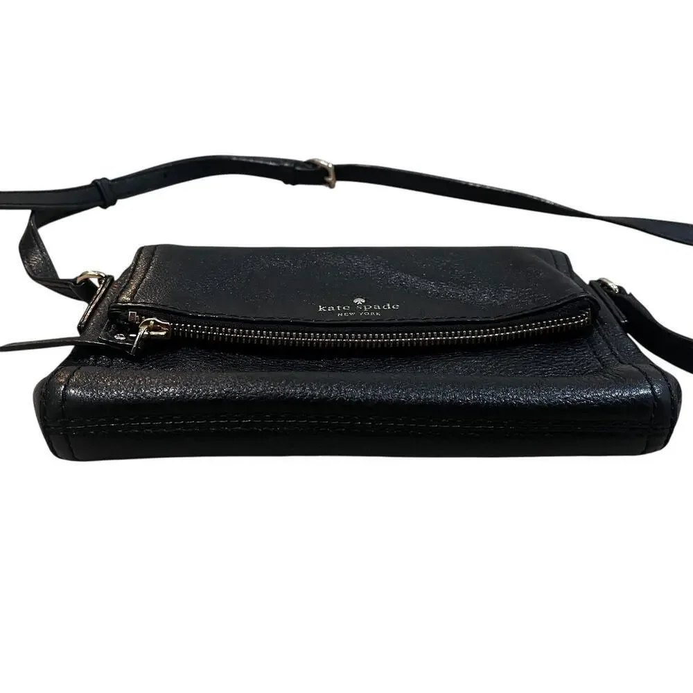 Kate Spade Crossbody Bag Womens Small Black Leather Foldover Zip Pocket Strap